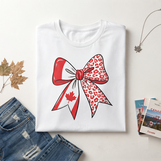 Custom Canada Bow Shirt, Red Leopard Print Hoodie, Canadian Flag Sweatshirt Tee