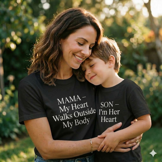My Heart Walks Outside My Body Matching Set | Mother and Son T-Shirts | Sentimental Mom Gift | Gift for New Mother | Set of 2