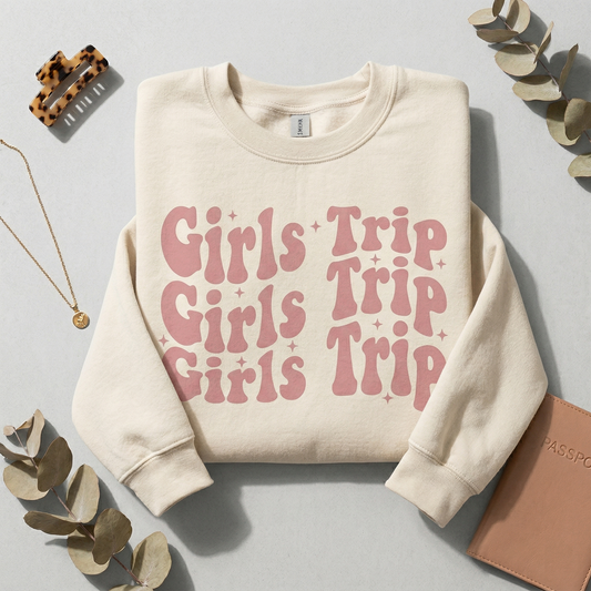 Custom Girls Trip T-Shirt, Girls Weekend Tee, Personalized Bachelorette Party Shirt, Pink Aesthetic Summer Travel Top, Matching Squad Shirts