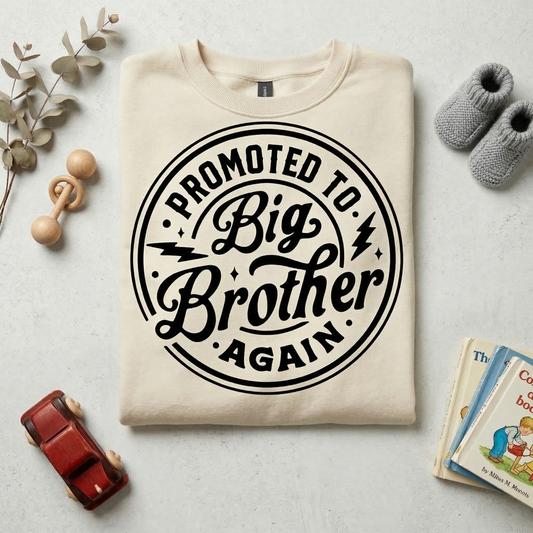 Promoted to Big Brother Again Hoodie | Third Baby Pregnancy Announcement | Retro Sibling Reveal Sweatshirt | Trendy Big Bro Pullover