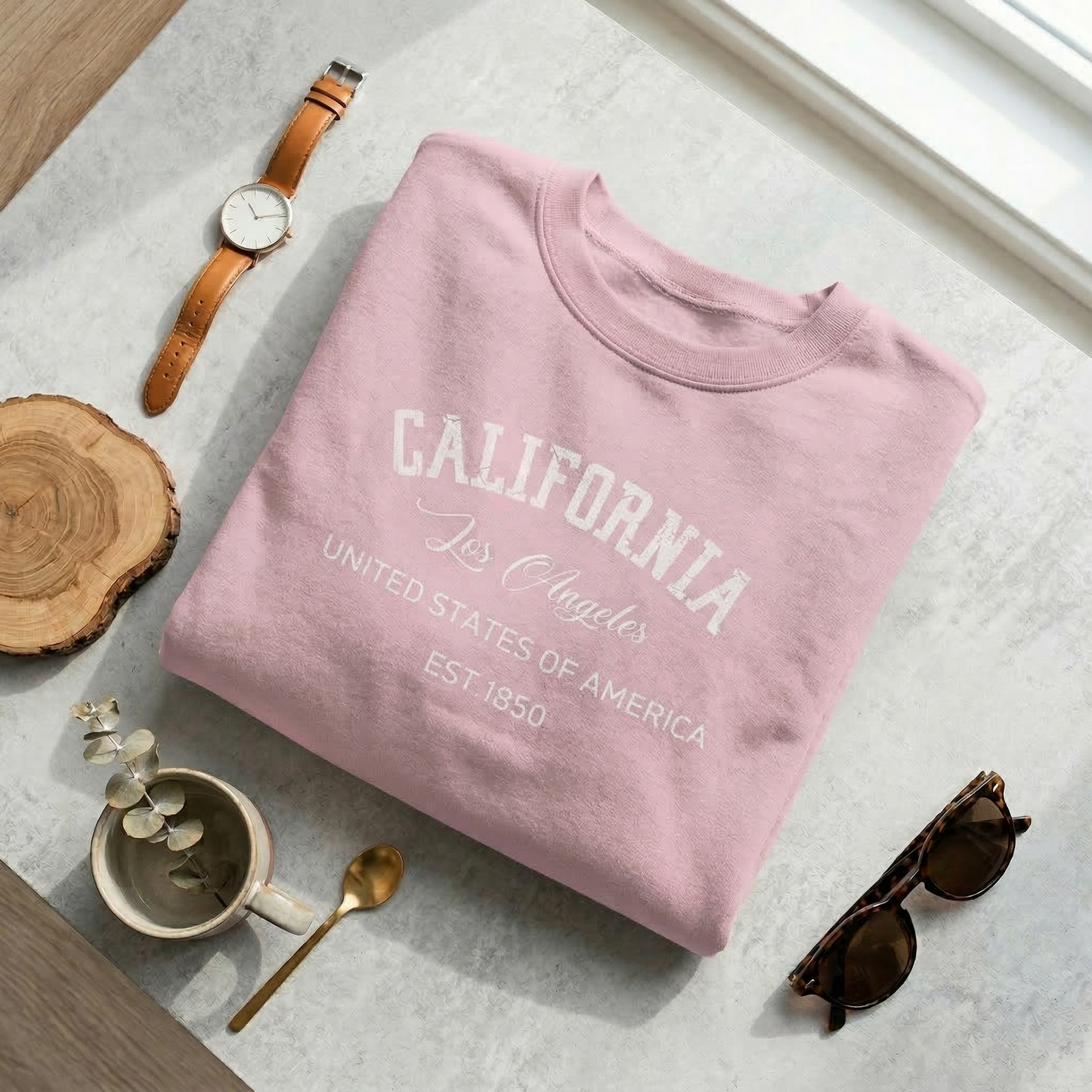 Vintage California Sweatshirt | Retro Los Angeles Pink Crewneck | Distressed California Gift | USA Travel Souvenir
