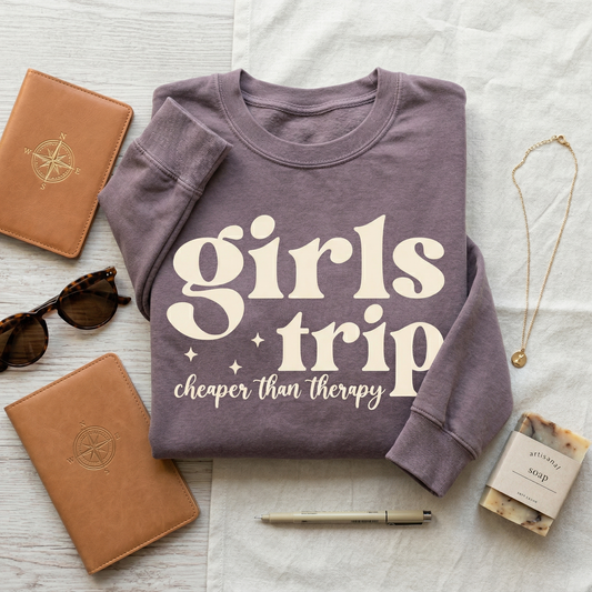 Girls Trip Cheaper Than Therapy Shirt, Custom Retro Vacation Tee, Personalized Bachelorette Party Top, Funny Girls Weekend Shirt,