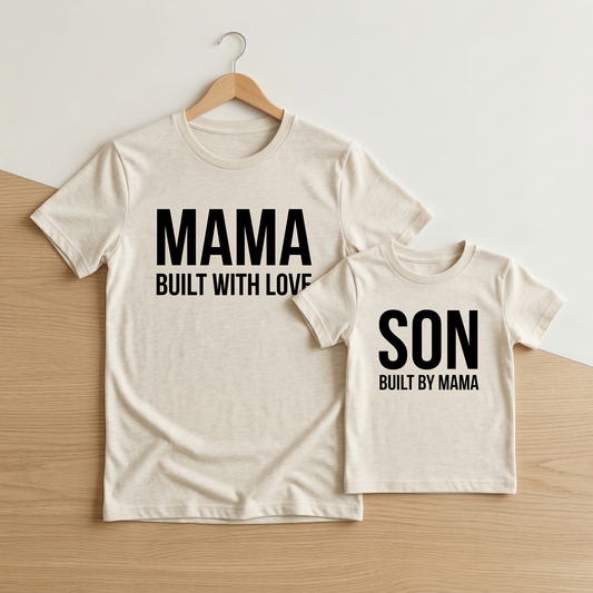 Mama & Son Matching Shirts – Built With Love / Built By Mama – Mommy and Me Matching T-Shirts – Boy Mom Gift – Mother Son Outfit