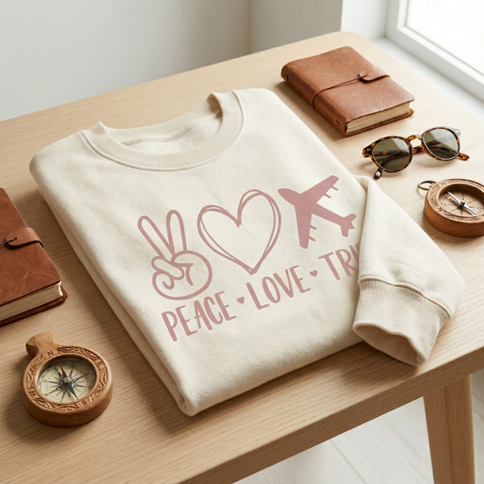 Custom Peace Love Trip Shirt, Vacation T-Shirt , Wanderlust Tee, Airplane Shirt, Road Trip Top, Girls Trip Matching Shirt, Gift for Traveler