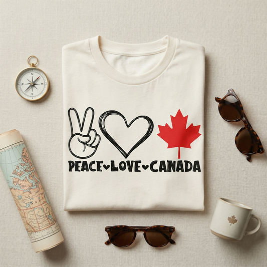 Custom Peace Love Canada Hoodie, Personalized Maple Leaf Sweatshirt, Canadian Pride Pullover, Minimalist Canada Gift, Retro Canada Souvenir