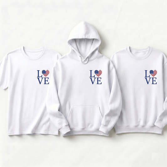 Custom American Flag Love Shirt, Personalized USA Heart Hoodie, Custom Patriotic Love Sweatshirt, Fourth of July Family Shirts