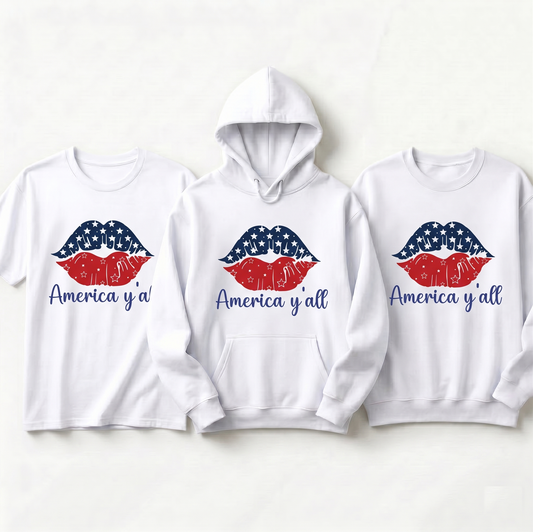 Personalized Patriotic Lips Hoodie, American Flag Lips Sweatshirt, 4th of July Custom Apparel, Red White and Blue USA Tee