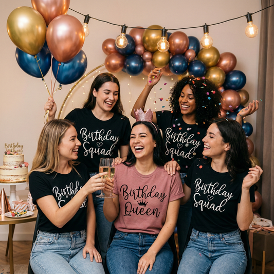 Birthday Queen Squad Matching Tees – Mauve Black Group Outfits