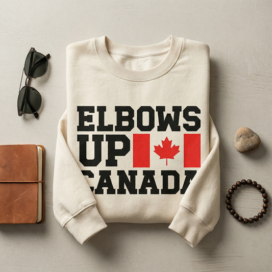 Custom Elbows Up Canada Sweatshirt - Personalized Hockey Fan Crewneck - Canadian Sports Pride Pullover - Custom Team Canada Gift