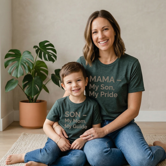 My Pride and My Guide Matching Shirt Set | Mother and Son Outfits | Mama and Me Matching Tees | Dark Heather Grey Mom Son Gift | Set of 2