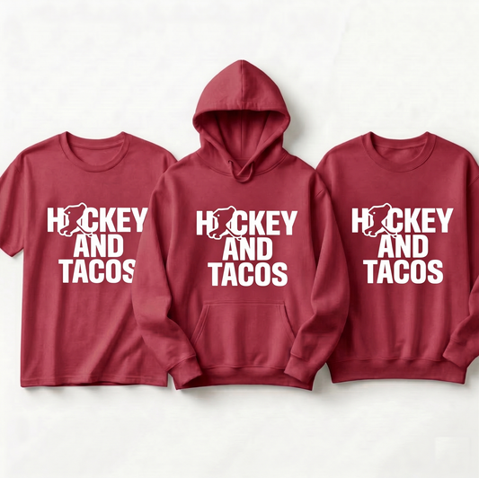 Custom Hockey and Tacos Hoodie, Funny Hockey Shirt with Name, Personalized Hockey Player Gift, Hockey Taco Lover Sweatshirt