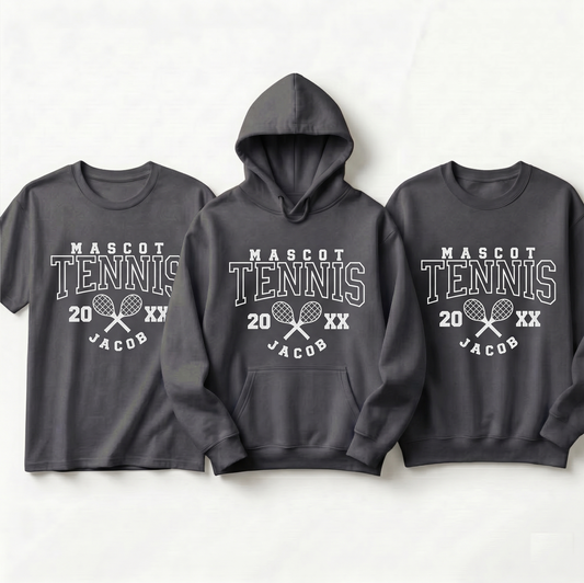 Custom Tennis Hoodie and Shirt, Personalized Tennis Team Gift, Custom Sweatshirt with Name, Tennis Mascot Apparel, Personalized Sports Gift