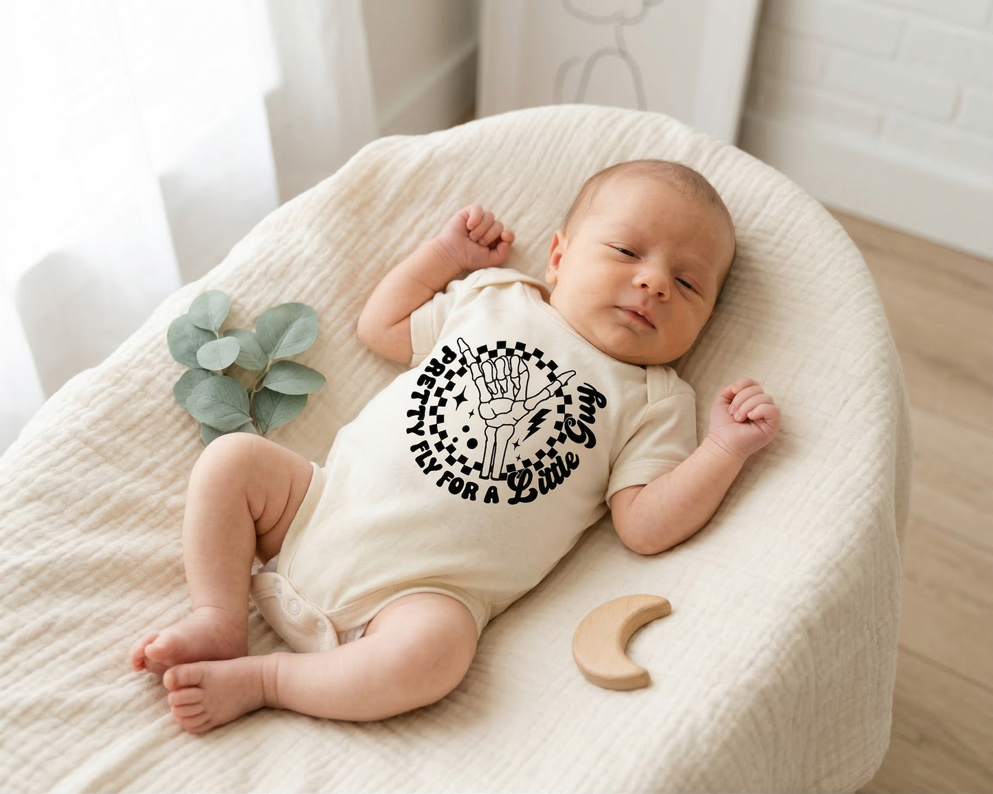 Pretty Fly For A Little Guy Baby Onesie®, Cool Skeleton Hand Baby Bodysuit, Retro Skater Baby Boy Clothes, Alternative Rock Newborn Gift