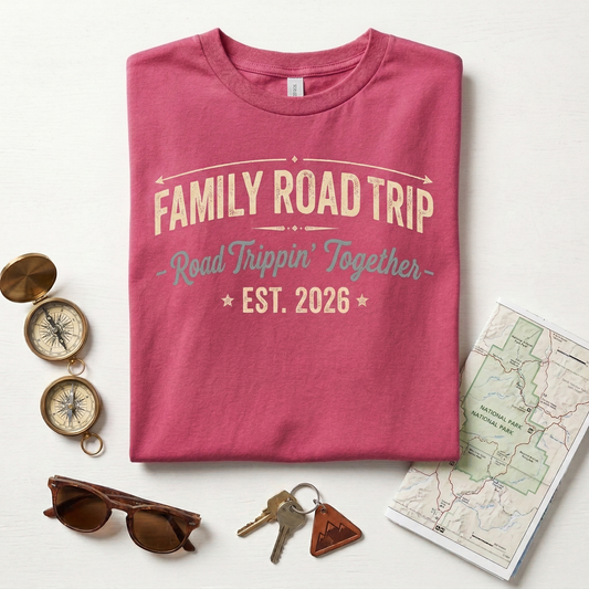 Custom Family Road Trip Shirt, Personalized Vacation Tee, Vintage Road Trippin' Together (2026)