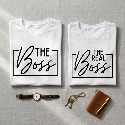 Custom Couple Sweatshirts, The Boss & The Real Boss Matching Shirts, Personalized Anniversary Gift for Husband and Wife, Custom Wedding Gift