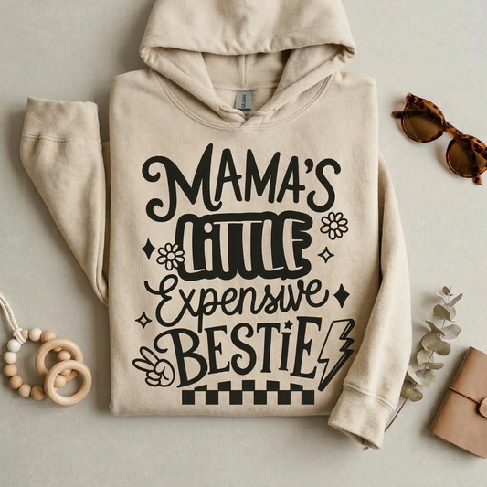 Mama's Little Expensive Bestie Toddler Hoodie | Retro Mama and Mini Sweatshirt | Trendy Kids Boho Pullover