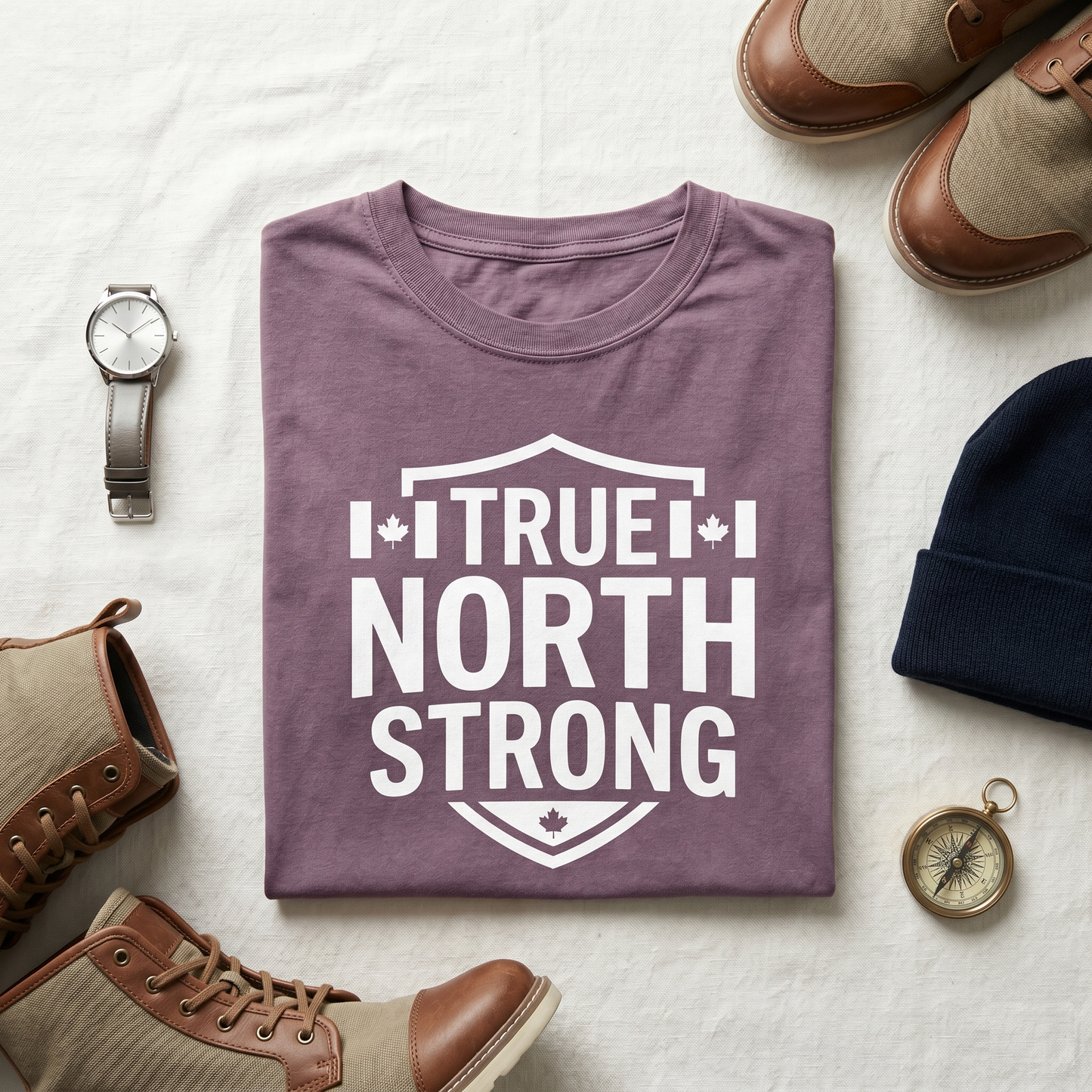 Custom True North Strong T-Shirt | Personalized Canadian Pride Tee, Custom Text Canada Shirt, Minimalist Shield Maple Leaf Unisex Top