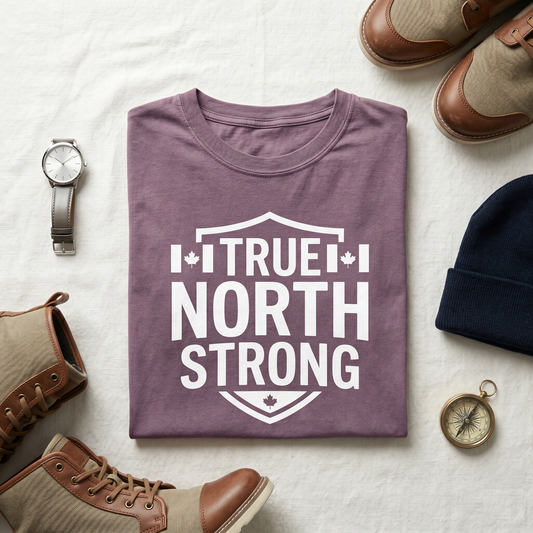 Custom True North Strong T-Shirt | Personalized Canadian Pride Tee, Custom Text Canada Shirt, Minimalist Shield Maple Leaf Unisex Top