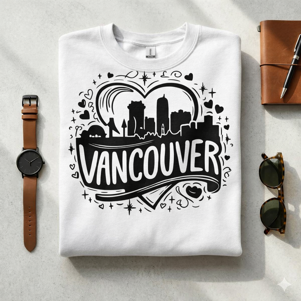 Vancouver Heart Skyline Sweatshirt | Cute Cityscape Crewneck | Whimsical Canada Souvenir | PNW Hometown Pride Shirt | Travel Gift for Her