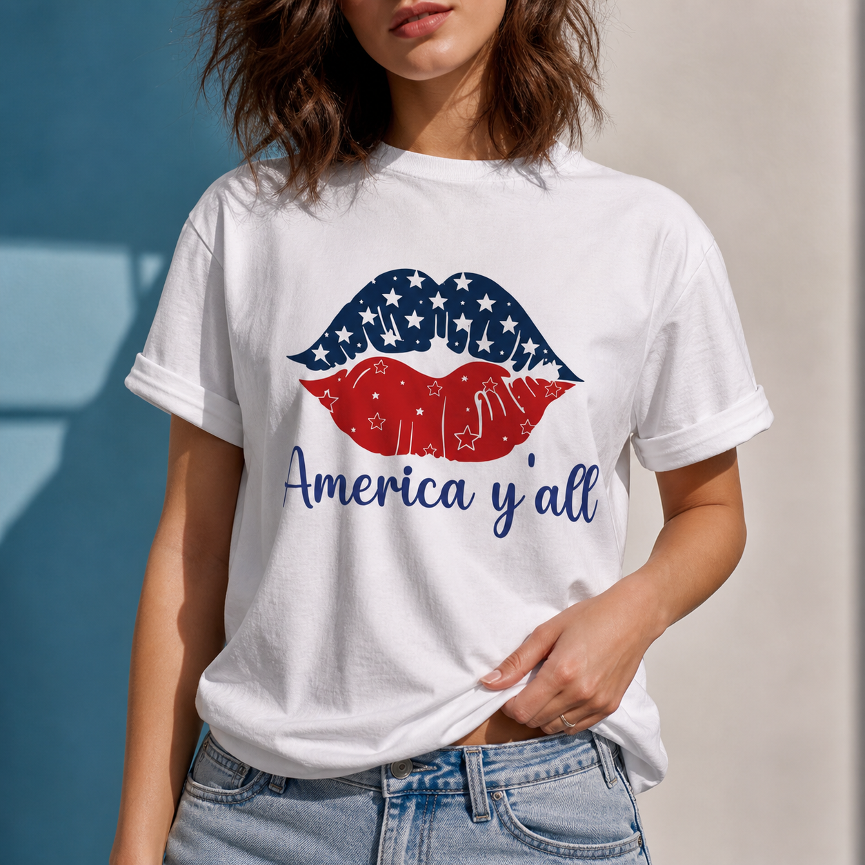 Personalized Patriotic Lips Hoodie, American Flag Lips Sweatshirt, 4th of July Custom Apparel, Red White and Blue USA Tee