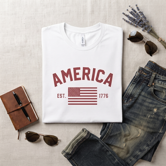 Retro America T-Shirt, Vintage USA Flag, Customizable Text Apparel