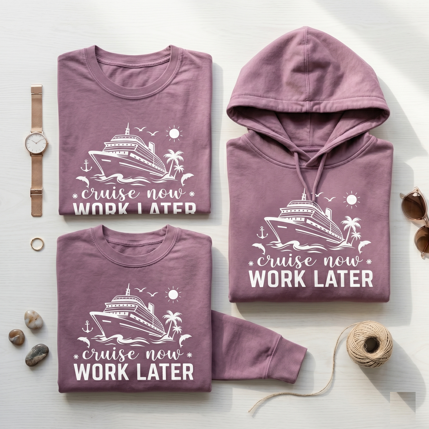 Custom Cruise Now Work Later Shirt | Funny Matching Cruise Hoodies | Personalized Nautical Vacation Sweatshirt | 2026 Family Cruise Gift