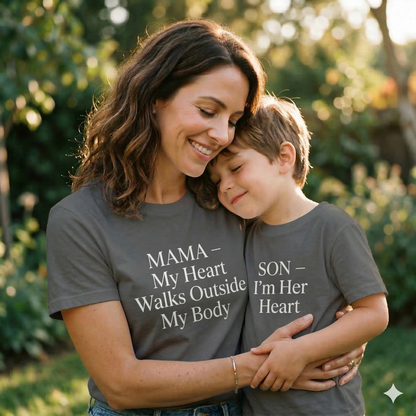 My Heart Walks Outside My Body Matching Set | Mother and Son T-Shirts | Sentimental Mom Gift | Gift for New Mother | Set of 2