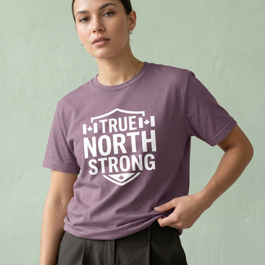 Custom True North Strong T-Shirt | Personalized Canadian Pride Tee, Custom Text Canada Shirt, Minimalist Shield Maple Leaf Unisex Top