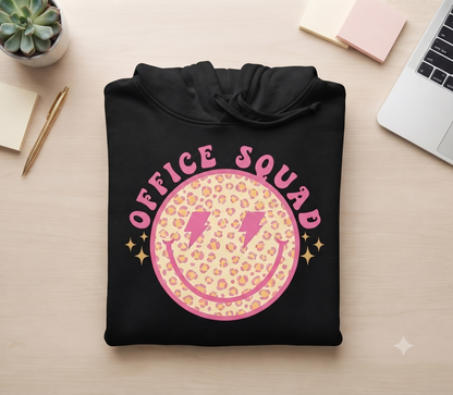 Office Squad Shirt, Groovy Leopard Smiley Sweatshirt, Personalized Coworker Hoodie, Retro Office Crew Tee