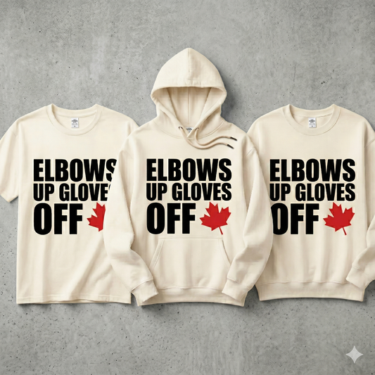 Custom Hockey Hoodie, Elbows Up Gloves Off Sweatshirt, Personalized Canada Hockey Pullover, Funny Hockey Player Gift, Vintage Sports Hoodie