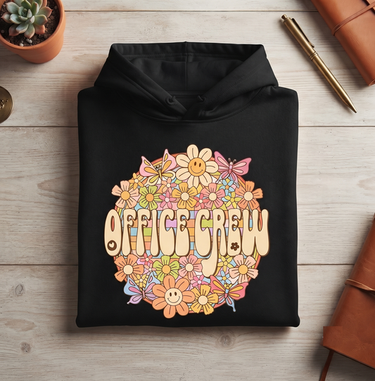 Retro Office Crew Shirt | Groovy Flower Power Hoodie | Vintage Work Sweatshirt | Personalized Coworker T-Shirt |  Matching Work Tee