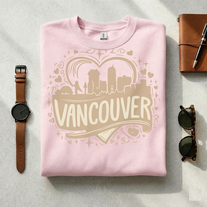 Vancouver Heart Skyline Sweatshirt | Cute Cityscape Crewneck | Whimsical Canada Souvenir | PNW Hometown Pride Shirt | Travel Gift for Her