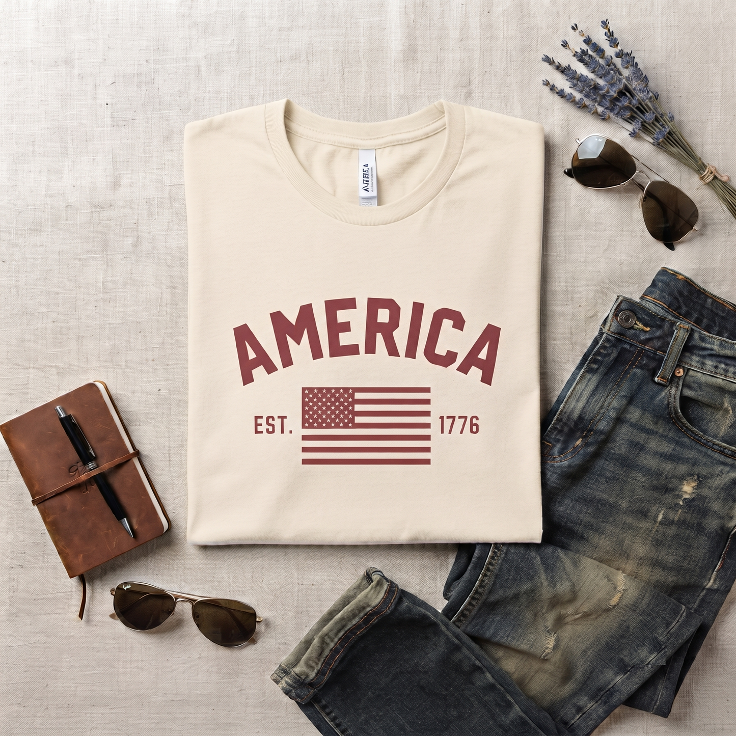 Retro America T-Shirt, Vintage USA Flag, Customizable Text Apparel