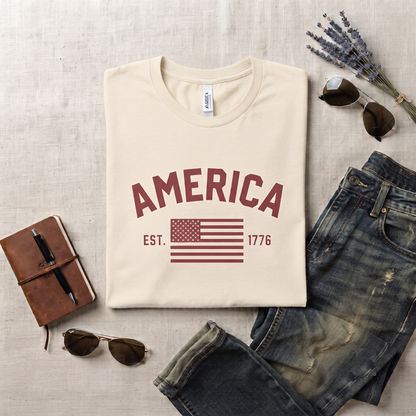 Retro America T-Shirt, Vintage USA Flag, Customizable Text Apparel