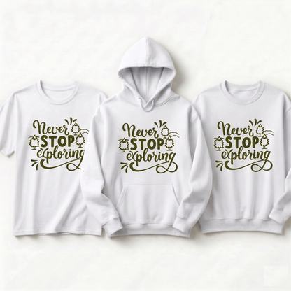 Custom Never Stop Exploring Hoodie, Nature Lover Sweatshirt, Adventure Camping Apparel