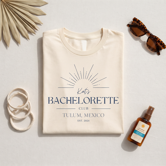 Custom Bachelorette Party Shirt, Custom Tulum Vacation Sweatshirt, Personalised Sunburst Hoodie