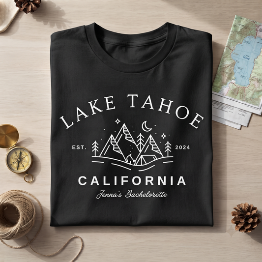 Custom Lake Tahoe Bachelorette Shirt, Mountain Camping Girls Trip Sweatshirt, Lake Life Vacation Hoodie