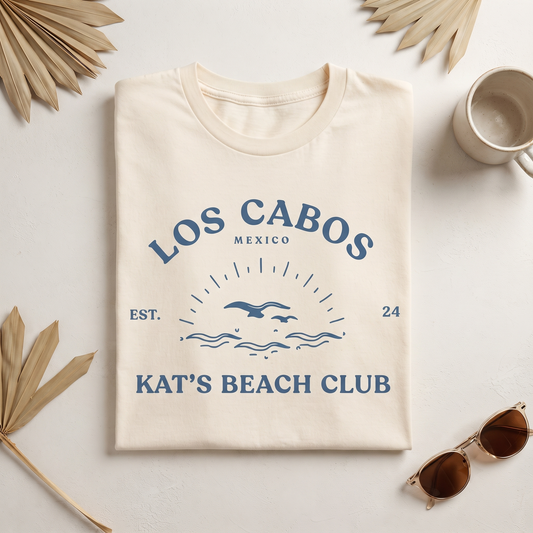 Custom Los Cabos Bachelorette Shirt, Beach Club Vacation Sweatshirt, Sunset Birds Ocean Waves Hoodie