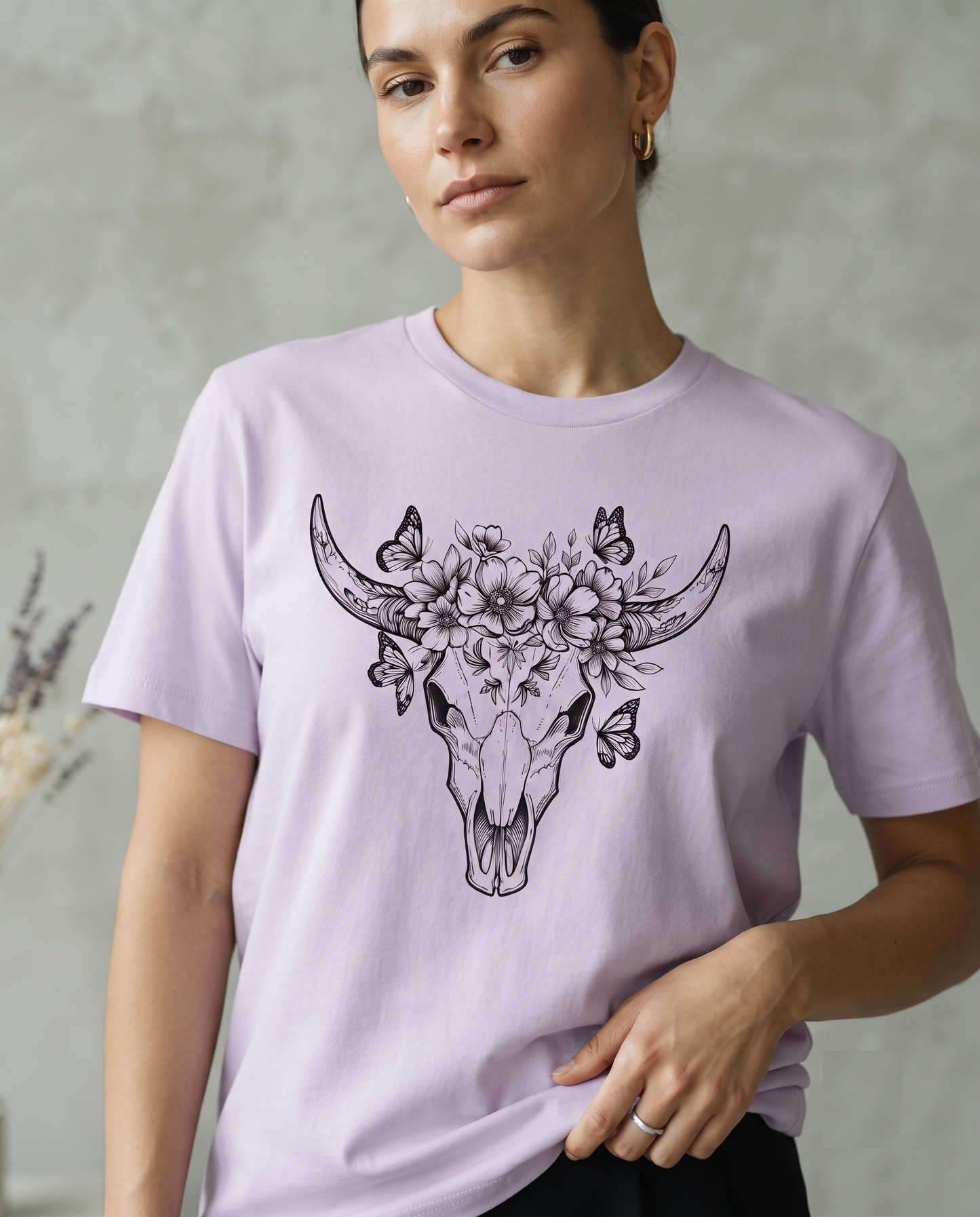 Floral Bull Skull Shirt, Wildflower Cow Skull Graphic Tee, Boho Western Hoodie