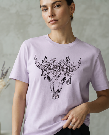 Floral Bull Skull Shirt, Wildflower Cow Skull Graphic Tee, Boho Western Hoodie