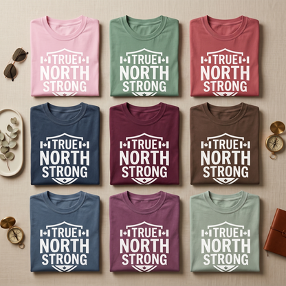 Custom True North Strong T-Shirt | Personalized Canadian Pride Tee, Custom Text Canada Shirt, Minimalist Shield Maple Leaf Unisex Top