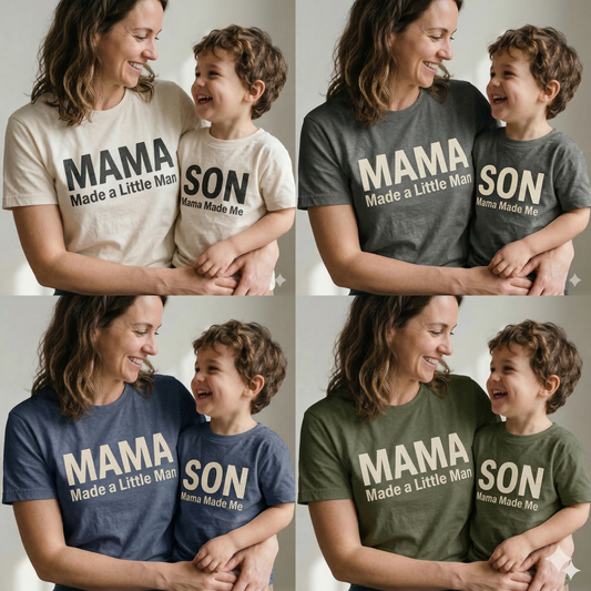Mama Made a Little Man Matching Shirt Set | Mother and Son Outfits | Mama Made Me Shirt | Funny Boy Mom Gift| First Birthday Gift | Set of 2