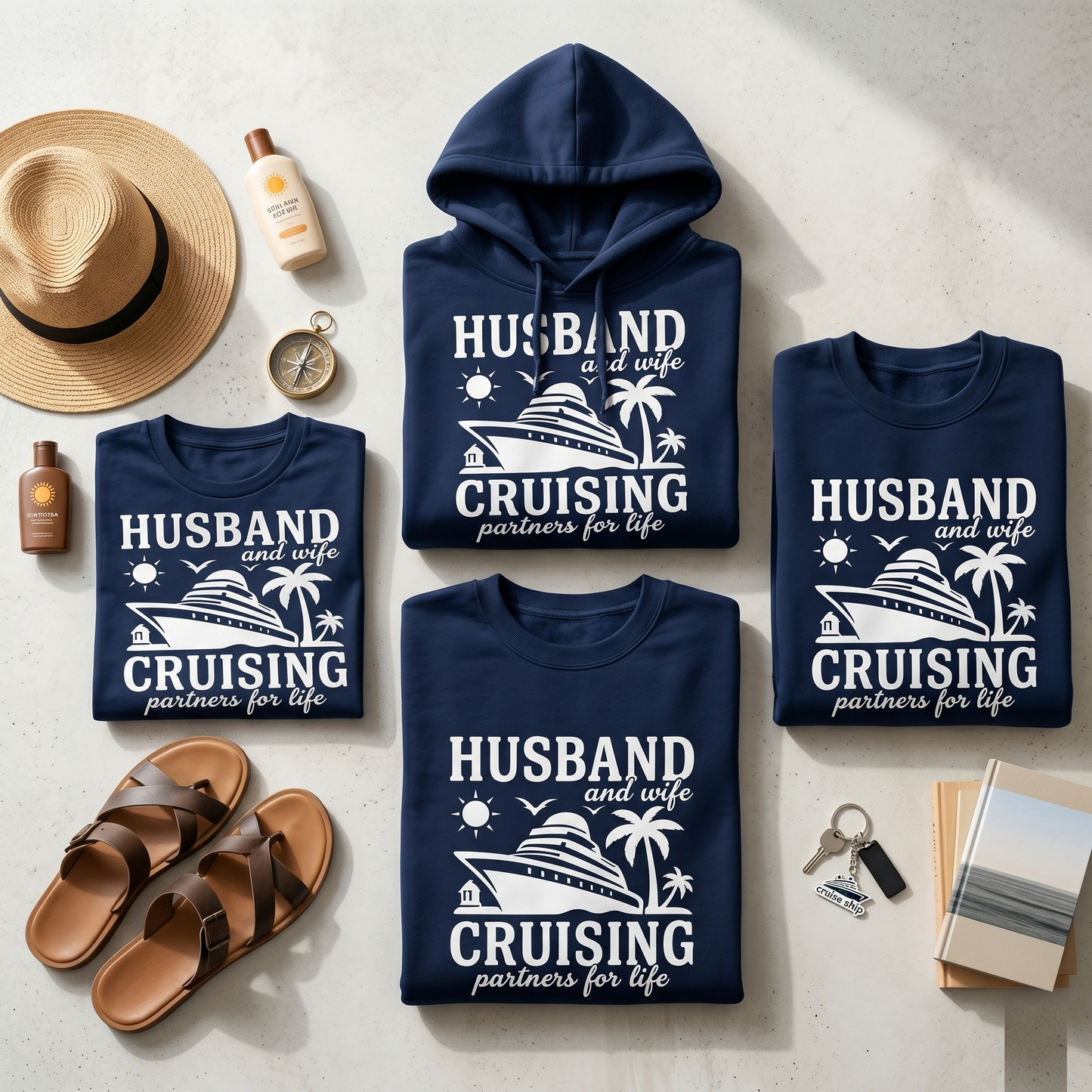 Custom Couples Cruise Shirts | Husband and Wife Cruising Partners for Life | Matching Vacation Hoodies | Anniversary Cruise Sweatshirt
