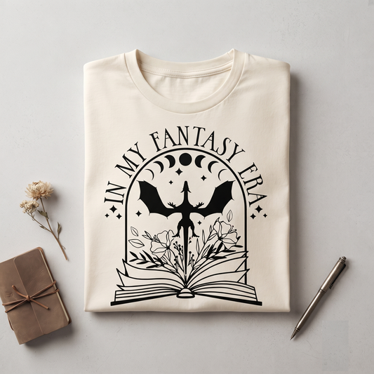 Fantasy Era Dragon Book Shirt, Floral Moon Reader Apparel