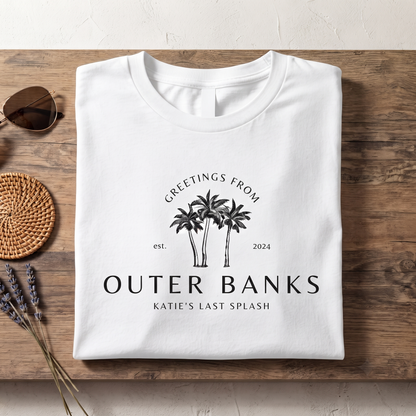 Custom Outer Banks Bachelorette Shirt, Greetings From Beach Vacation Sweatshirt, Palm Tree Girls Trip Hoodi