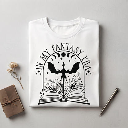 Fantasy Era Dragon Book Shirt, Floral Moon Reader Apparel