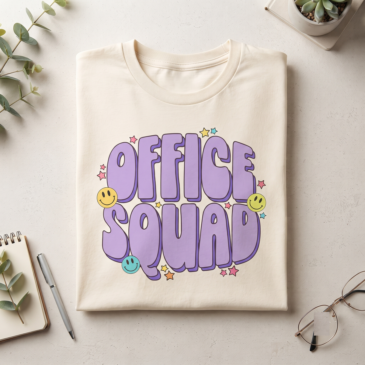 Retro Office Squad Shirt | Groovy Smiley Face Hoodie | Vintage Work Sweatshirt | Personalized Coworker T-Shirt