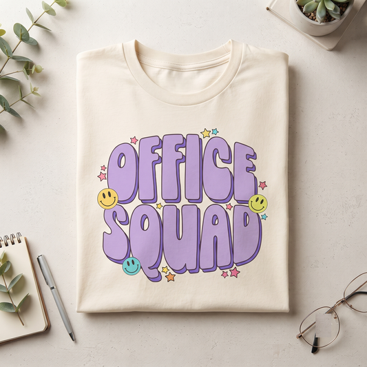 Retro Office Squad Shirt | Groovy Smiley Face Hoodie | Vintage Work Sweatshirt | Personalized Coworker T-Shirt