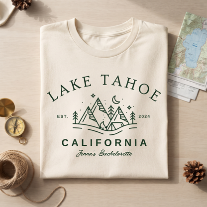 Custom Lake Tahoe Bachelorette Shirt, Mountain Camping Girls Trip Sweatshirt, Lake Life Vacation Hoodie