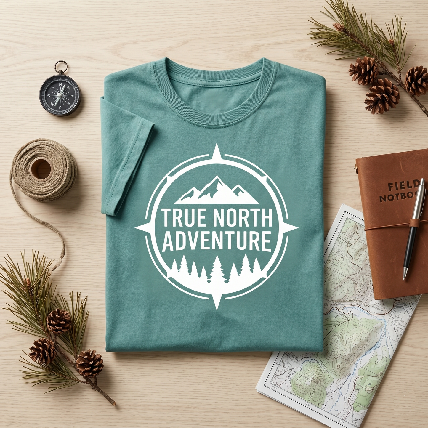 Custom True North Adventure Shirt, Personalized Hiking T-Shirt, Mountain Graphic Tee for Nature Lovers, Camping Apparel, Outdoorsy Gift
